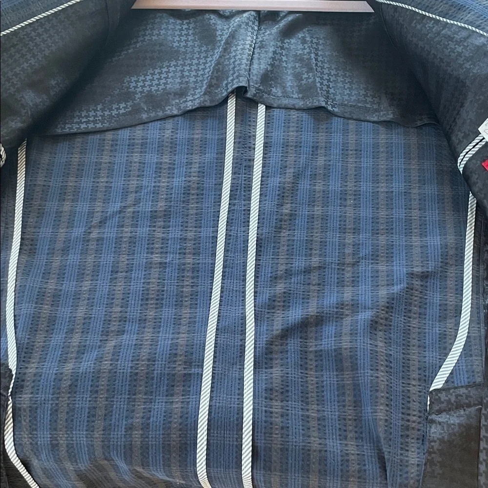 John Varvatos Dark Navy Plaid Sport Double Button 3 Pocket Back Flaps Jacket